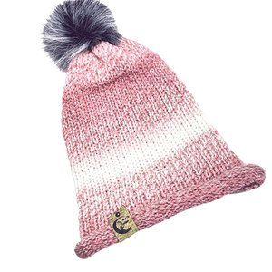 Handmade pom hat rose pink knit slouchy removable faux fur pompom adult winter